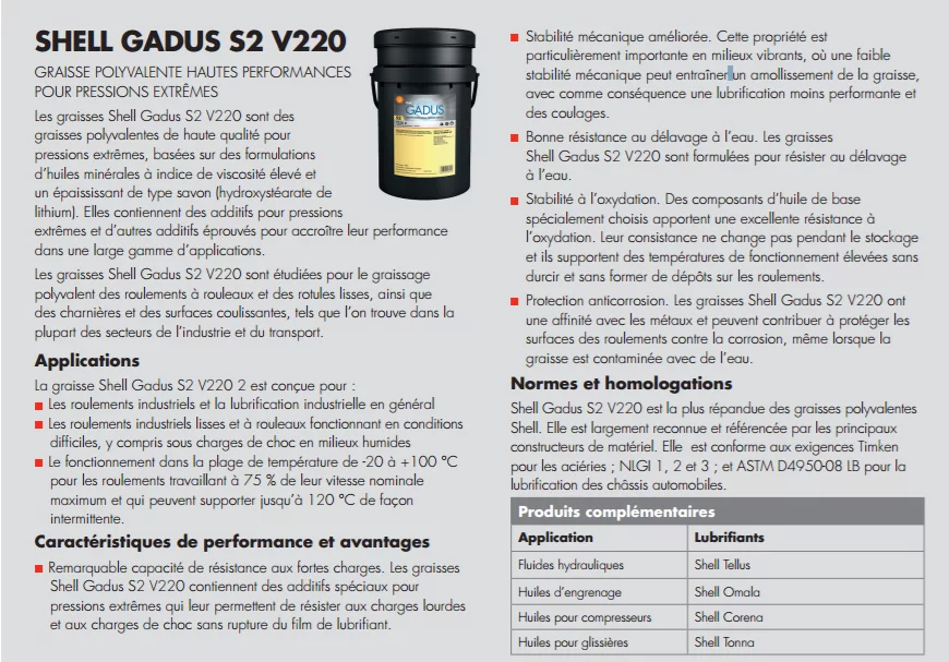 VA de la graisse Shell Gadus S2 V220 2